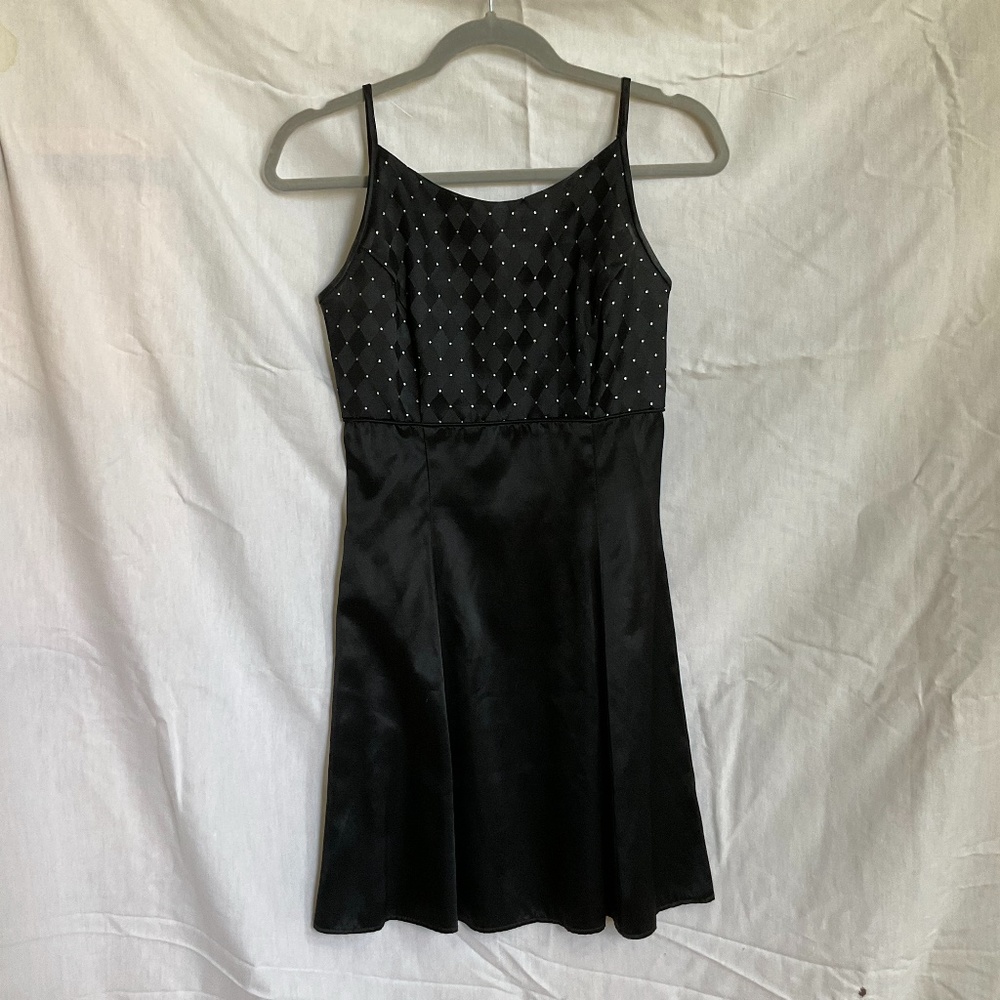 Authentic vintage Gunne Sax black satin empire waist dress